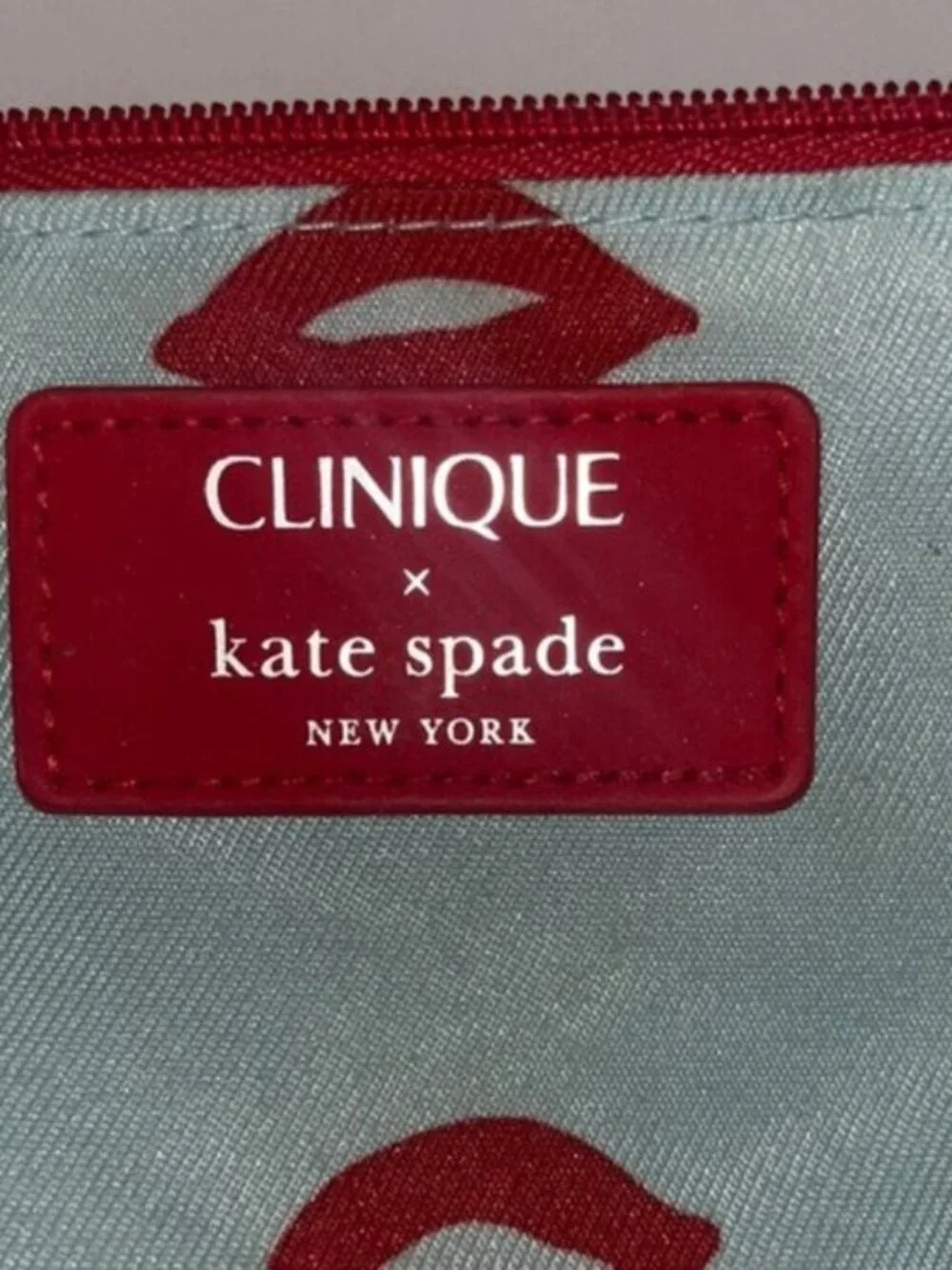Kate Spade x Clinique Blue Red Lip Print Cosmetic Makeup Bag